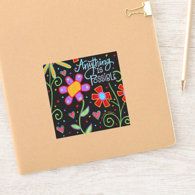 Fun Floral Alles ist möglich Black Trendy Aufkleber (Notizbuch)