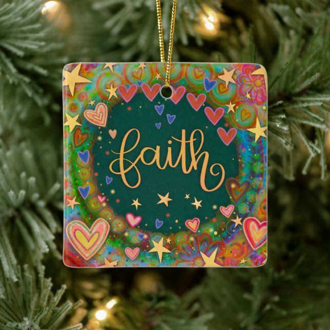 Fun Floral Faith Hübsch Heart Inspirivity Keramikornament (Baum)