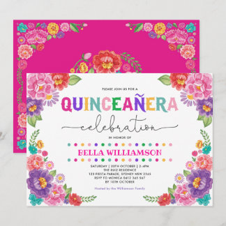Fun Floral Fiesta Quinceañera 15. Geburtstagsparty Einladung