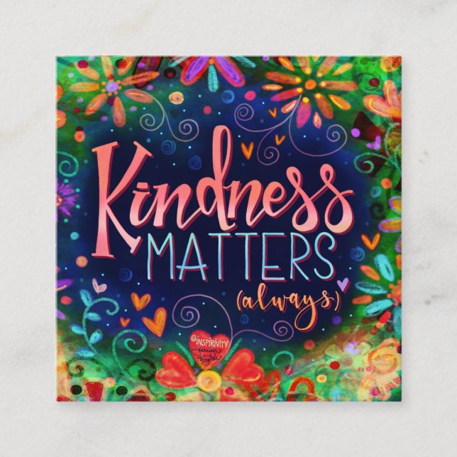 Fun Floral Heart Inspirational Kindcards Quadratische Visitenkarte (Vorderseite)