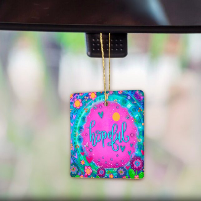 Fun Floral hoffnungsvoll rosa Hübsches Herz Inspir Keramikornament (Von Creator hochgeladen)