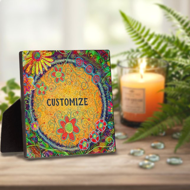 Fun Floral Jaune Whimsical UN MOT Plaque (Créateur téléchargé)