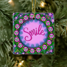 Fun Floral Lächeln Lila Hübsches Herz Inspirivity Keramikornament