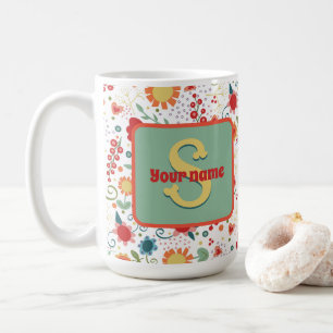 Fun Floral Monogramme Nom Inspirivity Café Mug