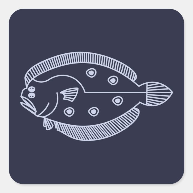 Fun Flounder Fisch im Licht Lila auf Deepest Blue Quadratischer Aufkleber (Vorderseite)