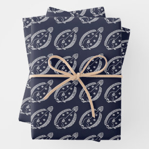 Fun Flounder Fisch in Weiß am tiefsten Blau Geschenkpapier Set