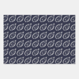 Fun Flounder Fisch in Weiß am tiefsten Blau Geschenkpapier Set