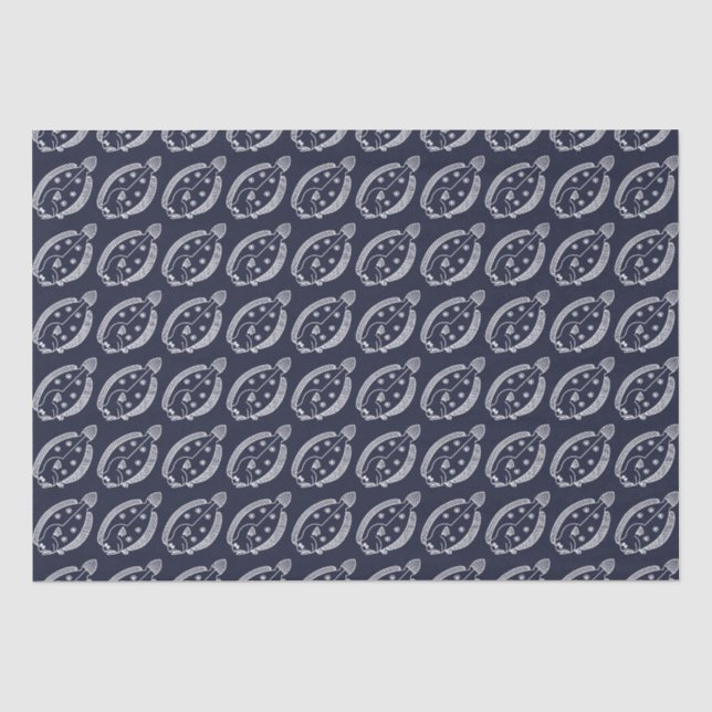 Fun Flounder Fisch in Weiß am tiefsten Blau Seidenpapier (Vorderseite)