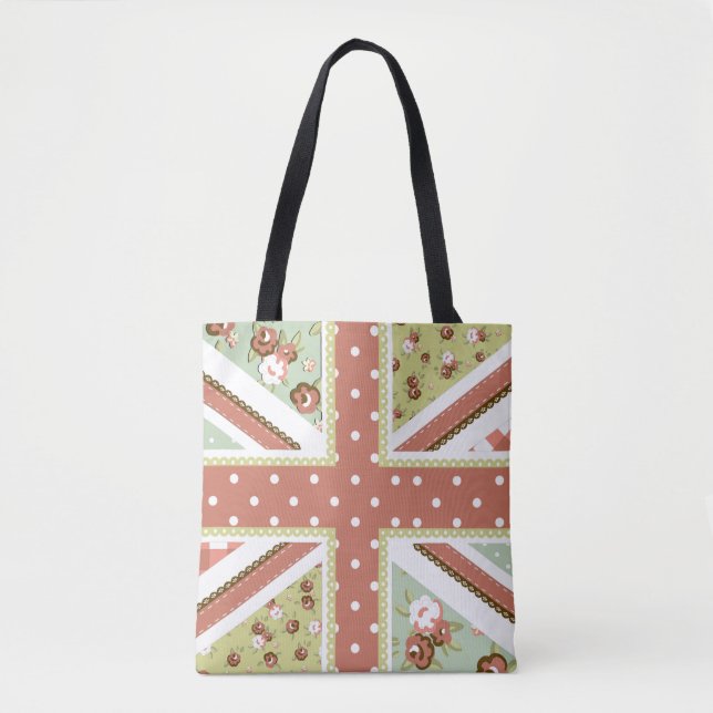 Fun Folk Quilt Britische Union Jack Blume braun Tasche (Vorderseite)