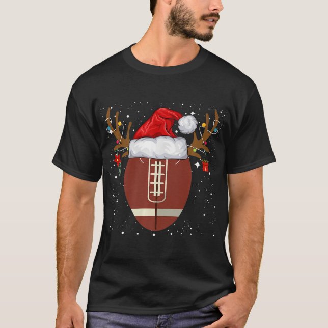 Fun Football Rentier Weihnachtsmannmütze Weihnacht T-Shirt (Vorderseite)