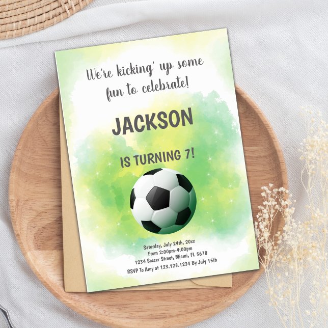 Fun Football Theme Einladung (Cloud Yellow and green Soccer Birthday Invitations)