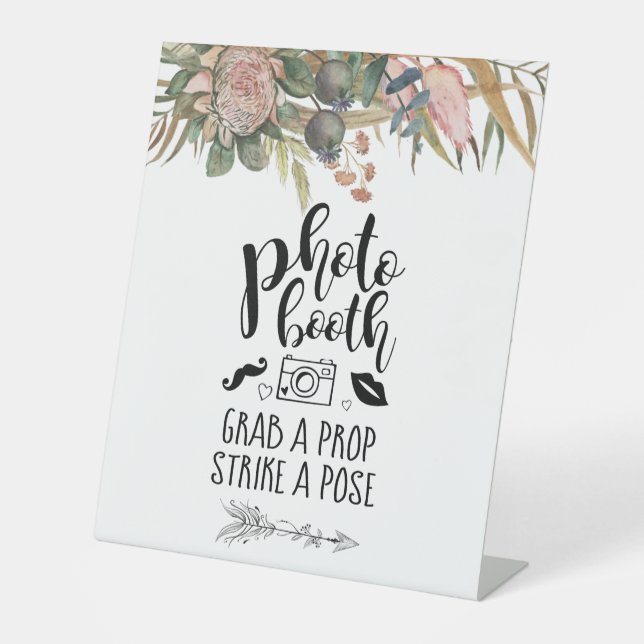 Fun Foto Stand Bohemische Blumenhochzeit maßgeschn Sockelschild (Vorderseite)