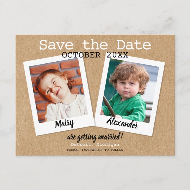 Fun Fotos Save the Date Hochzeit rustikal Postkarte (Vorderseite)
