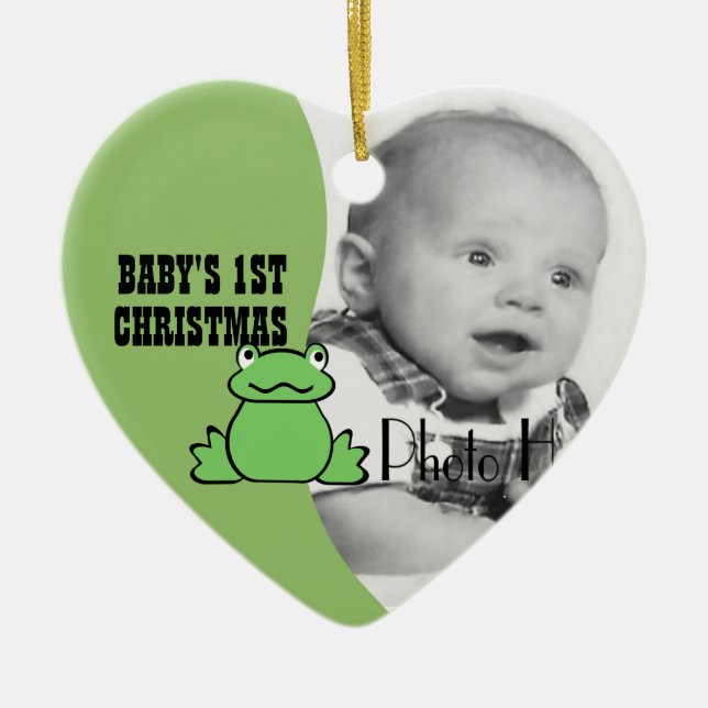Fun Frog "Baby's First Christmas" Foto Keramikornament (Vorne)