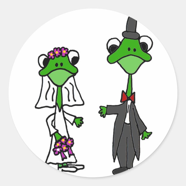 Fun Frog Braut und Groom Wedding Design Runder Aufkleber (Vorderseite)