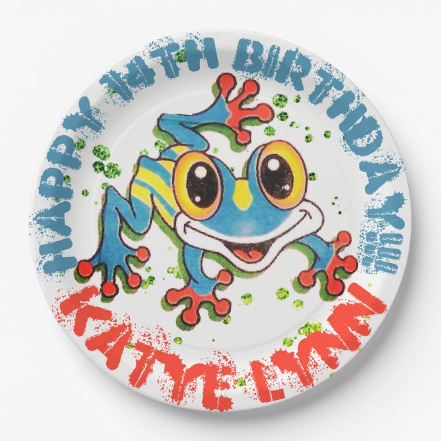 Fun Frog Personalisiertes Party Farbenfrohe Paint  Pappteller (Vorderseite)