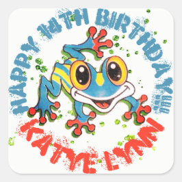 Fun Frog Personalisiertes Party Farbenfrohe Paint Quadratischer Aufkleber