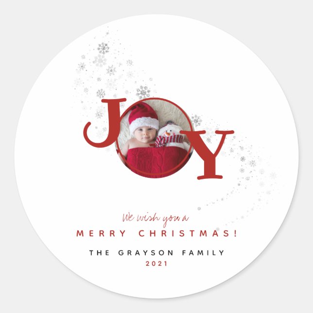Fun Frohe Weihnachten Joy Foto Holiday Runder Aufkleber (Vorderseite)