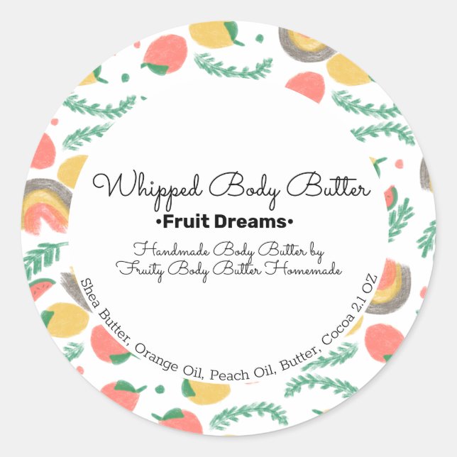 Fun Fruit Body Butter Bath Branding Verpackung Runder Aufkleber (Vorderseite)