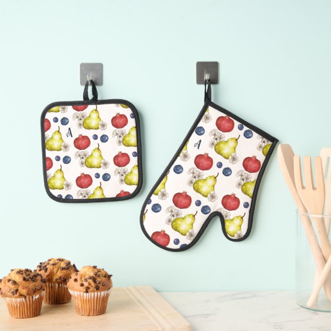 Fun Fruit Monogram Ofenhandschuh & Topflappen-Set (Insitu (Hängend))