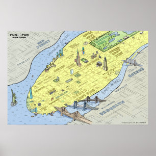 Fun Fun Map von New York City 27 x 18" Wanddruck Poster