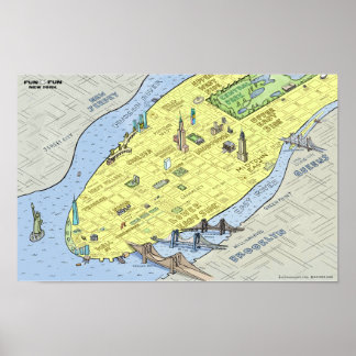 Fun Fun Map von New York City | Poster | Wall Prin
