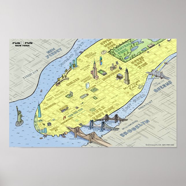 Fun Fun Map von New York City | Poster | Wall Prin (Vorne)
