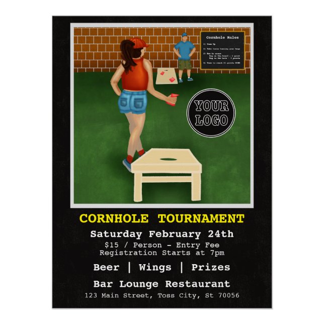 Fun Fundraiser Bar Restaurant Cornhole Turnier Poster (Vorderseite)