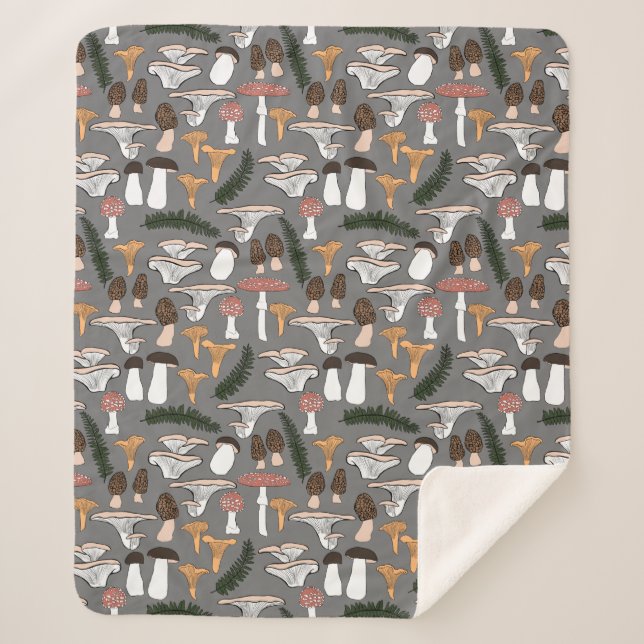 Fun Fungi Mushroom Fern Muster Sherpadecke (Vorderseite)