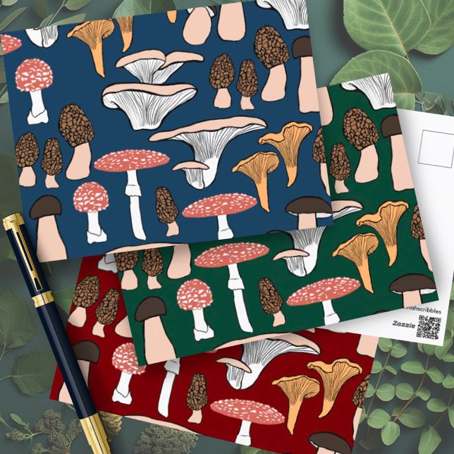 Fun Fungi Mushroom Pattern Postkarte (Mushroom pattern postcards in a variety of colors. Choose your favorite or change the colors yoursel)