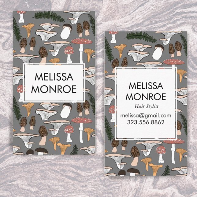 Fun Fungi Pilze Ferns Muster illustriert Visitenkarte (Von Creator hochgeladen)