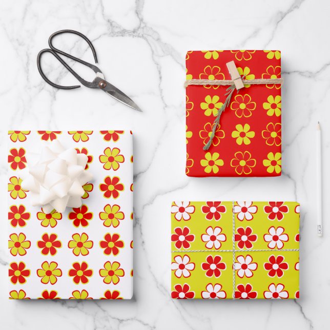 Fun Funky Blume, Niedliches Retro-Muster Geschenkpapier Set (Vorderseite)