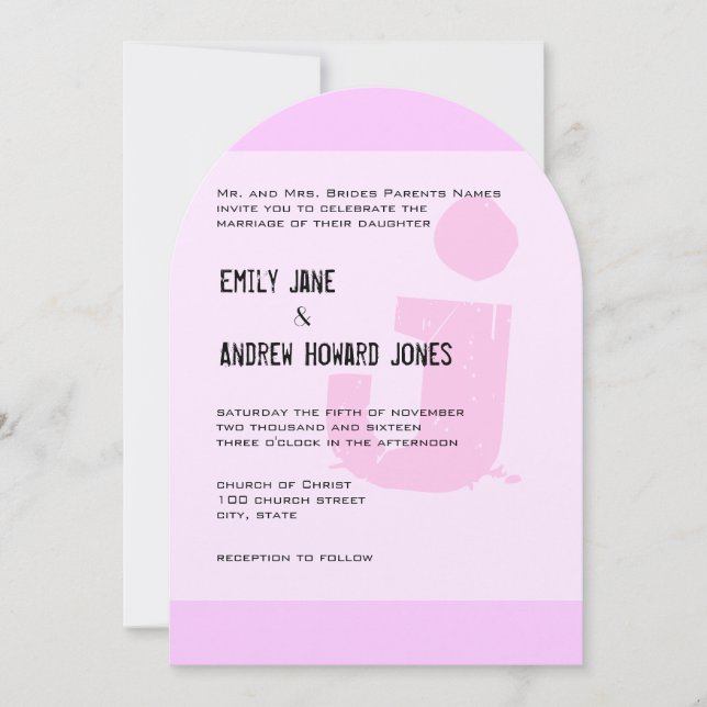 Fun Funky Simple Modern Pink Monogram Einladung (Vorderseite)