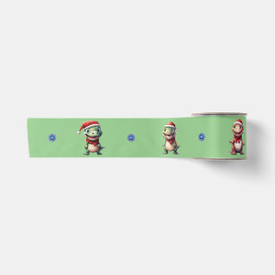 Fun & Funky Weihnachtsdinosaurier auf 3" Green Satinband