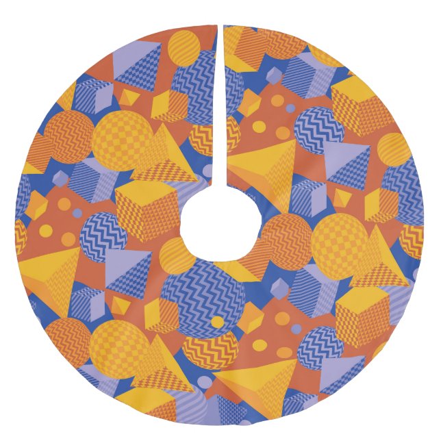 Fun Geometric Orange Violet Muster Polyester Weihnachtsbaumdecke (Vorderseite)