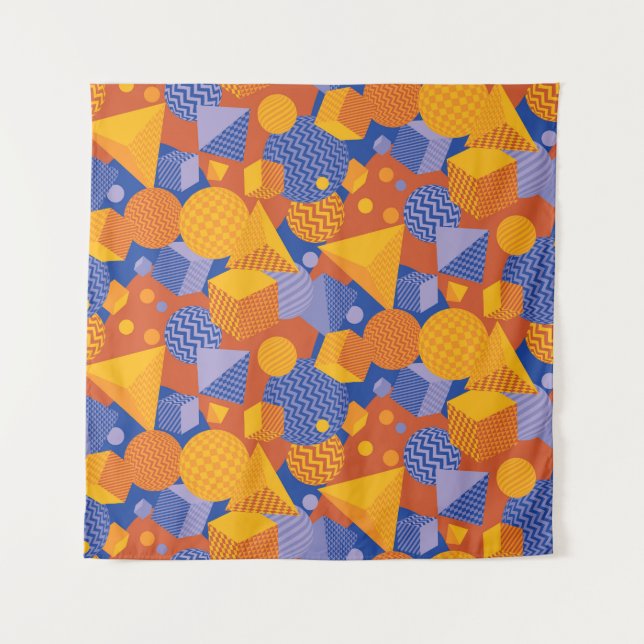 Fun Geometric Orange Violet Muster Wandteppich (Vorderseite)