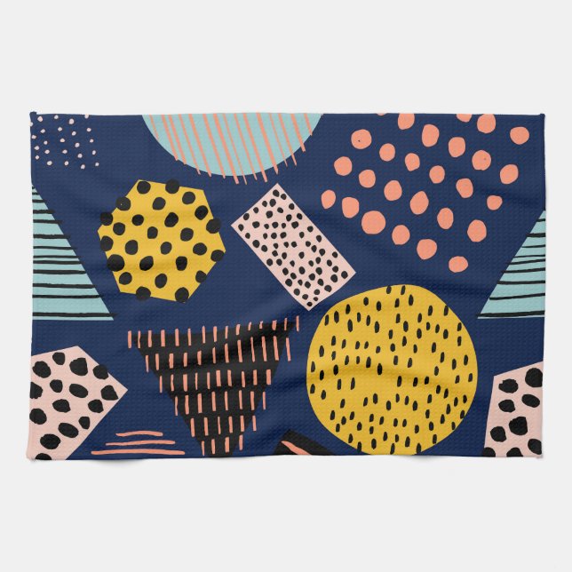 Fun Geometrie: Abstraktes mehrfarbiges Muster Geschirrtuch (Horizontal)