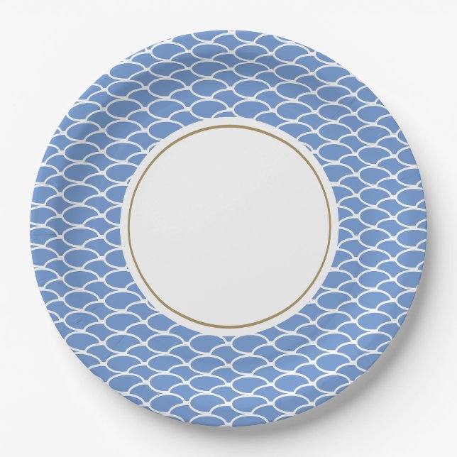 Fun geteerte blaue Waves Muster White Center Circl Pappteller (Vorderseite)