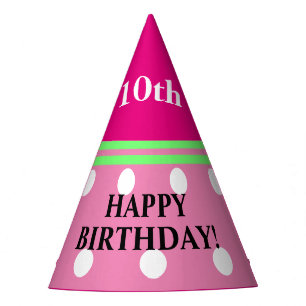 Fun Girl Birthday Pink Green White Polka Dots Partyhütchen
