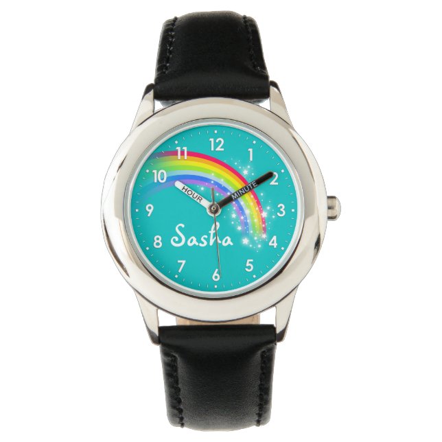 Fun Girls Regenbogen aquamarine Wassername Armband Armbanduhr (Vorderseite)