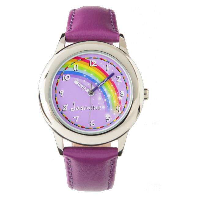 Fun Girls Regenbogenuhr lila Name Armbanduhr (Vorderseite)
