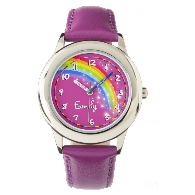 Fun Girls Regenbogenuhr lila Name Armbanduhr (Vorderseite)