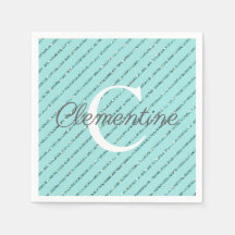 Fun Girly Aquamarin Blue Glitzer Streifen Monogram