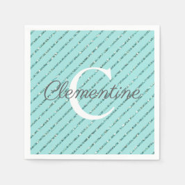 Fun Girly Aquamarin Blue Glitzer Streifen Monogram Serviette