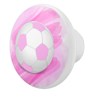 Fun Girly Bright Pink Black Soccer Ball Keramikknauf