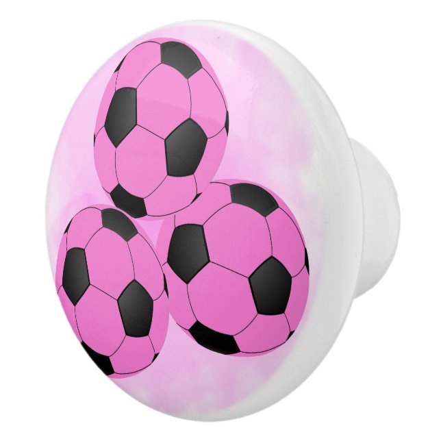 Fun Girly drei helle, rosa schwarze Fußball-Bälle Keramikknauf (Rechts)
