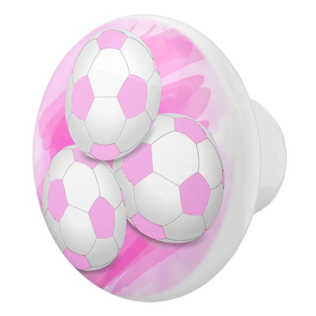 Fun Girly Drei pastellfarbene weiße Fußball-Bälle Keramikknauf (Rechts)
