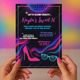 Fun Girly Glow in the Dark Sweet 16 Party Einladung