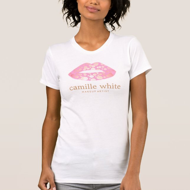 Fun Girly Makeup Artist Pink und Gold Lippen T-Shirt (Vorderseite)