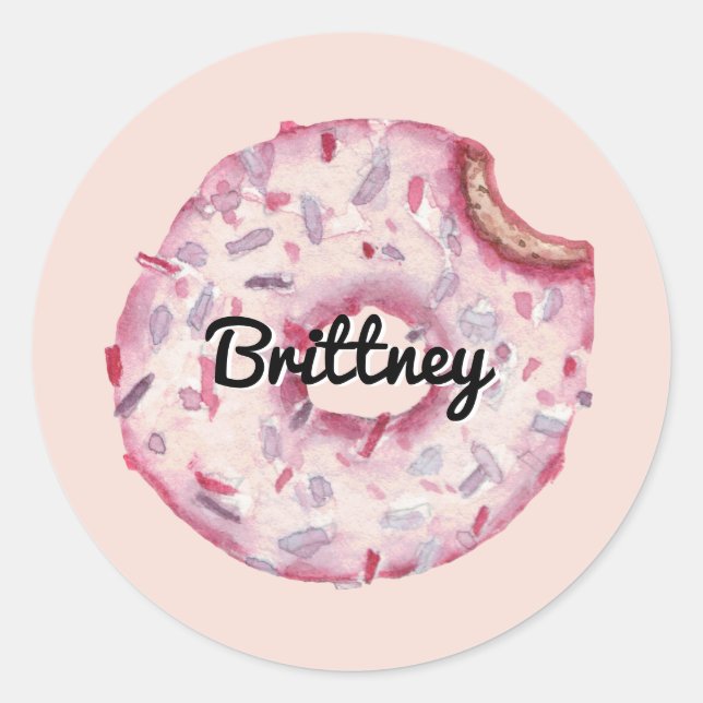 Fun Girly Pink Sprinkles Individuelle Name Donut P Runder Aufkleber (Vorderseite)